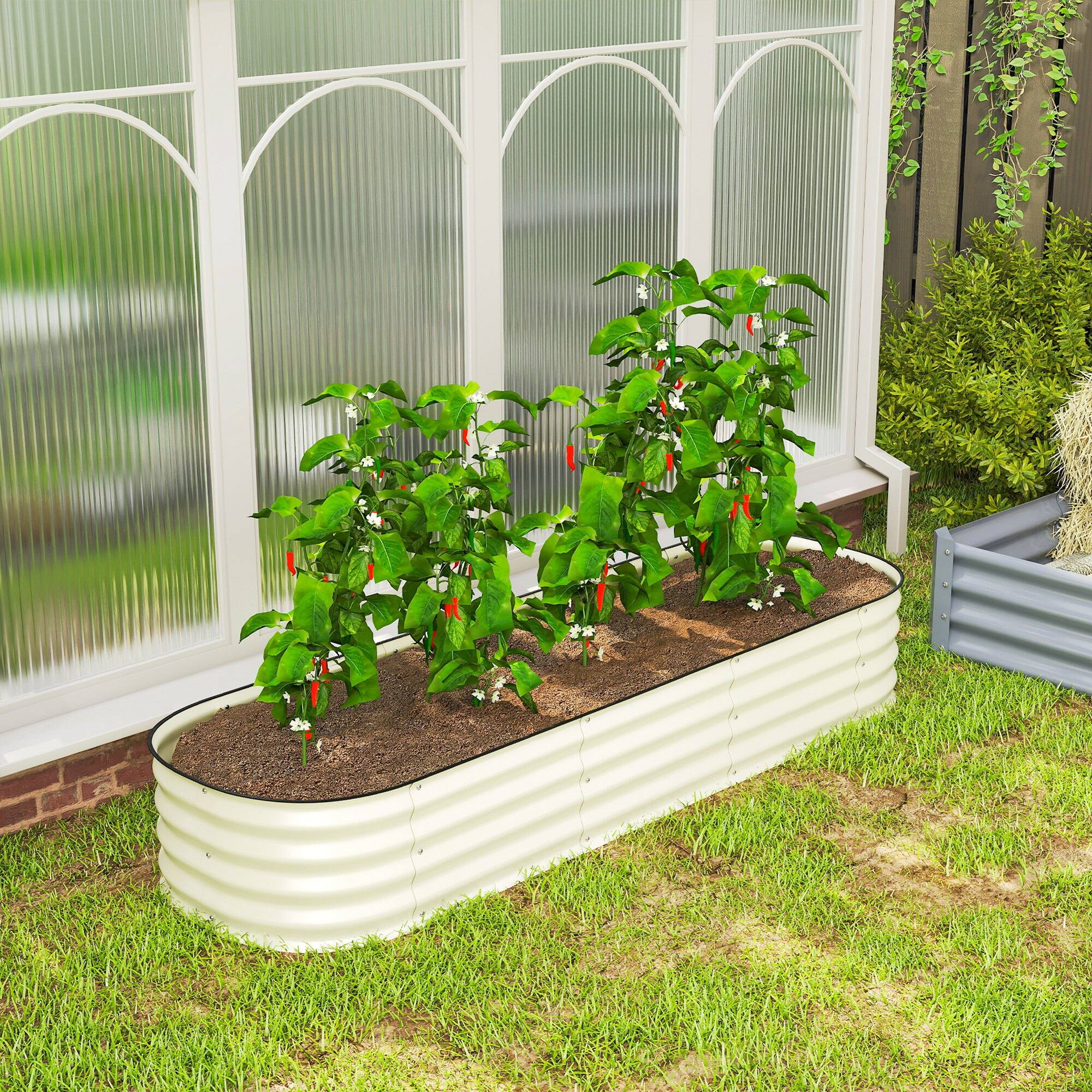 Alt View 8. Outsunny - 6.5' x 2' x 1' Galvanized Raised Garden Bed Kit, Outdoor Metal Elevated Planter Box with Safety Edging - Cream White.