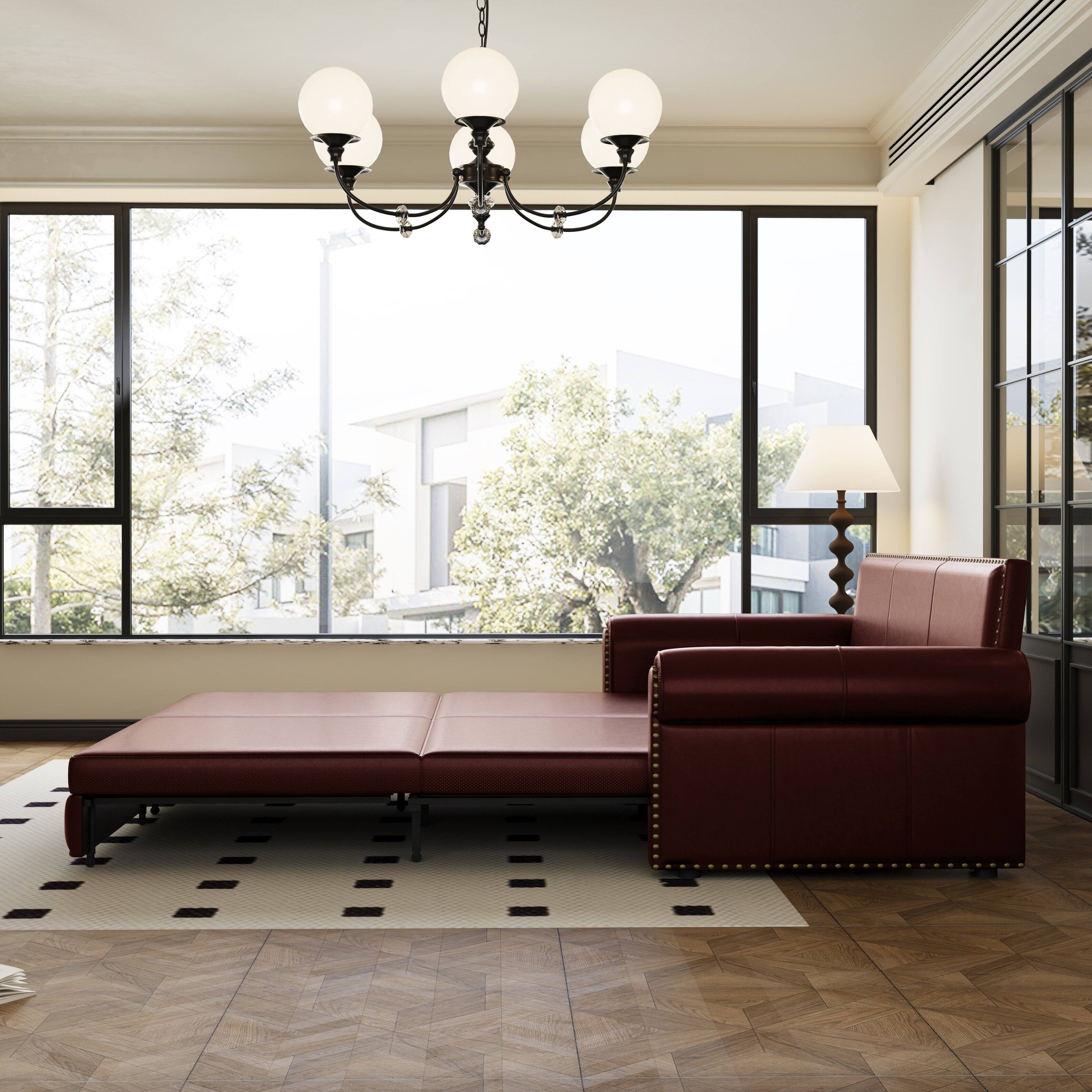 Alt View 2. Anysun - 93.7" 3-in-1 Faux Leather Convertible Sofa Bed - King Pull-Out Sleeper, Nailhead Trim & Rolled Arms for Living Room - Burgundy.