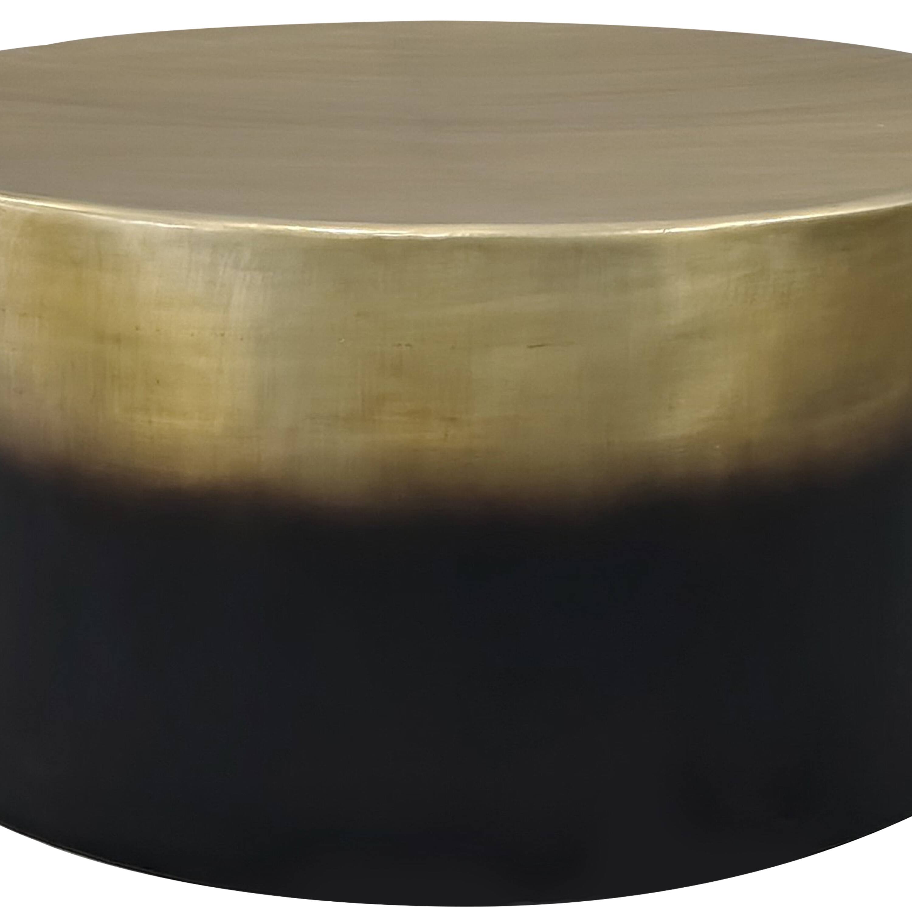 Alt View 3. Manhattan Lane - Dyan Coffee Table, 34.5 Inch Round Drum Shape - Antique Brass, Black.