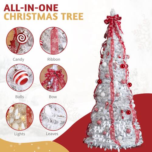 ALL-IN-ONE CHRISTMAS TREE

- Candy
- Ribbon
- Balls
- Bow
- Lights
- Leaves