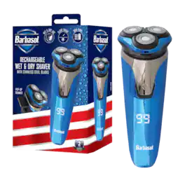 Barbasol - Rechargeable Men’s Vacuum Beard Trimmer with LCD & Adjustable Settings - Blue