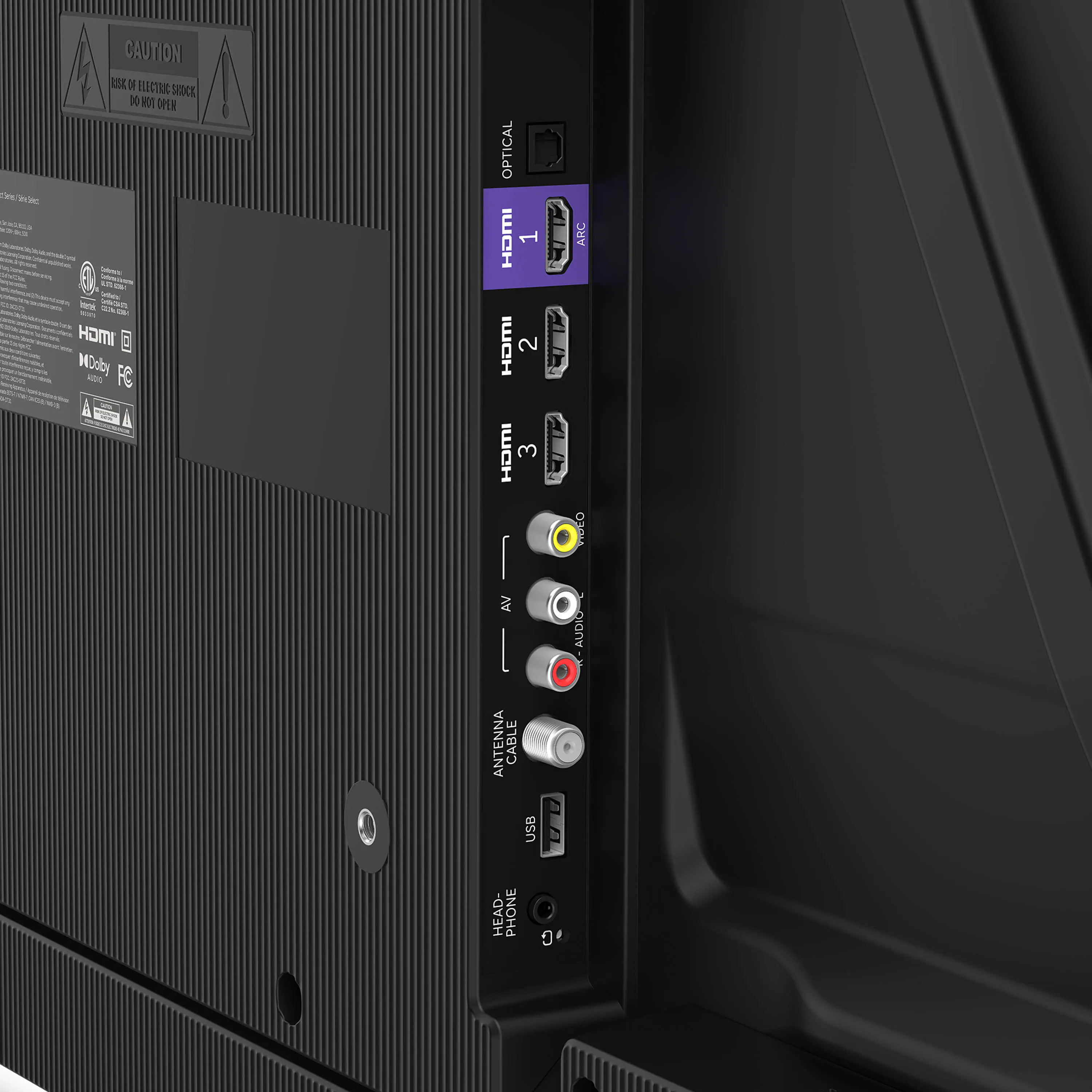 CAUTION  
RISK OF ELECTRIC SHOCK  
DO NOT OPEN  

OPTICAL  
HDMI 1  
HDMI 2  
HDMI 3  
AV  
ANTENNA CABLE  
USB  
HEADPHONE