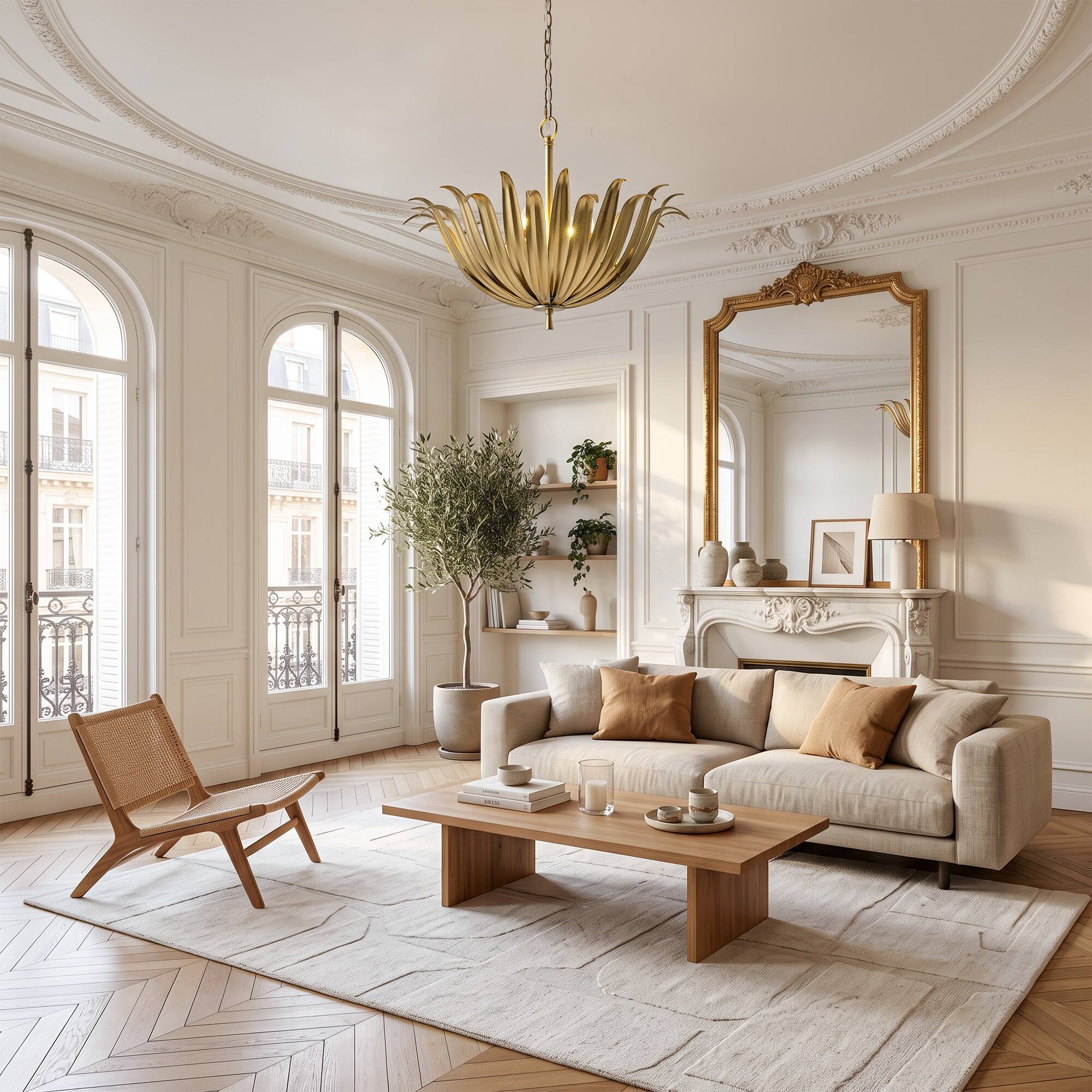 Angle. Parrot Uncle - 23.6 Inch Modern Flower 6 Light Ceiling Hanging Fixture with Adjustable Chain Pendant - Gold.