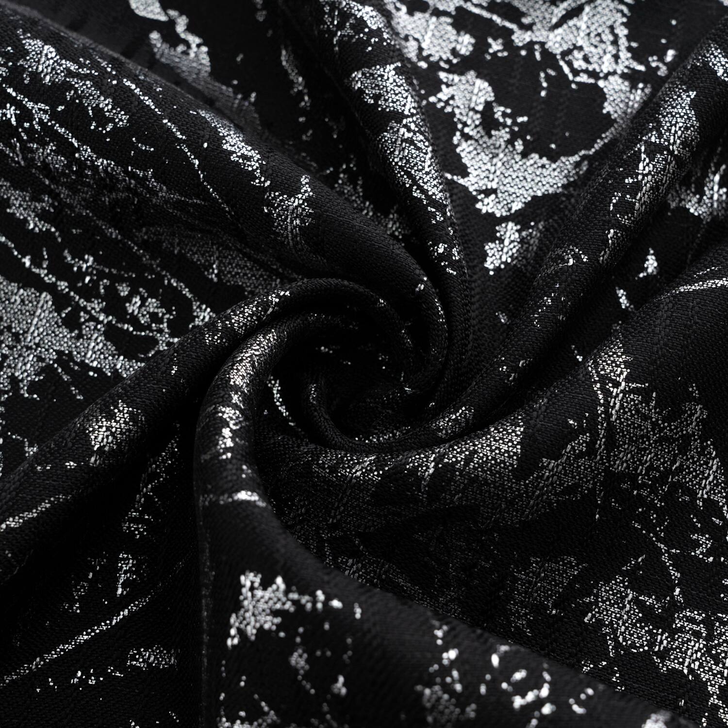 Left. RT Designers Collection - RT Designers Collection Brighton Foil Jacquard Polyester Window Curtain Grommet Panel 52" x 84" Black - Black.