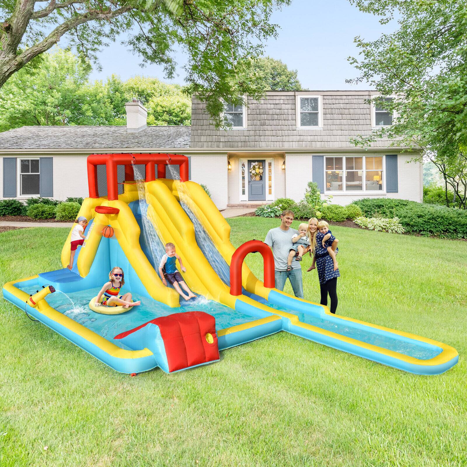 Alt View 1. Ecooso - Dual Slide Inflatable Water Park Climb Bouncer, 735W Blower Included.