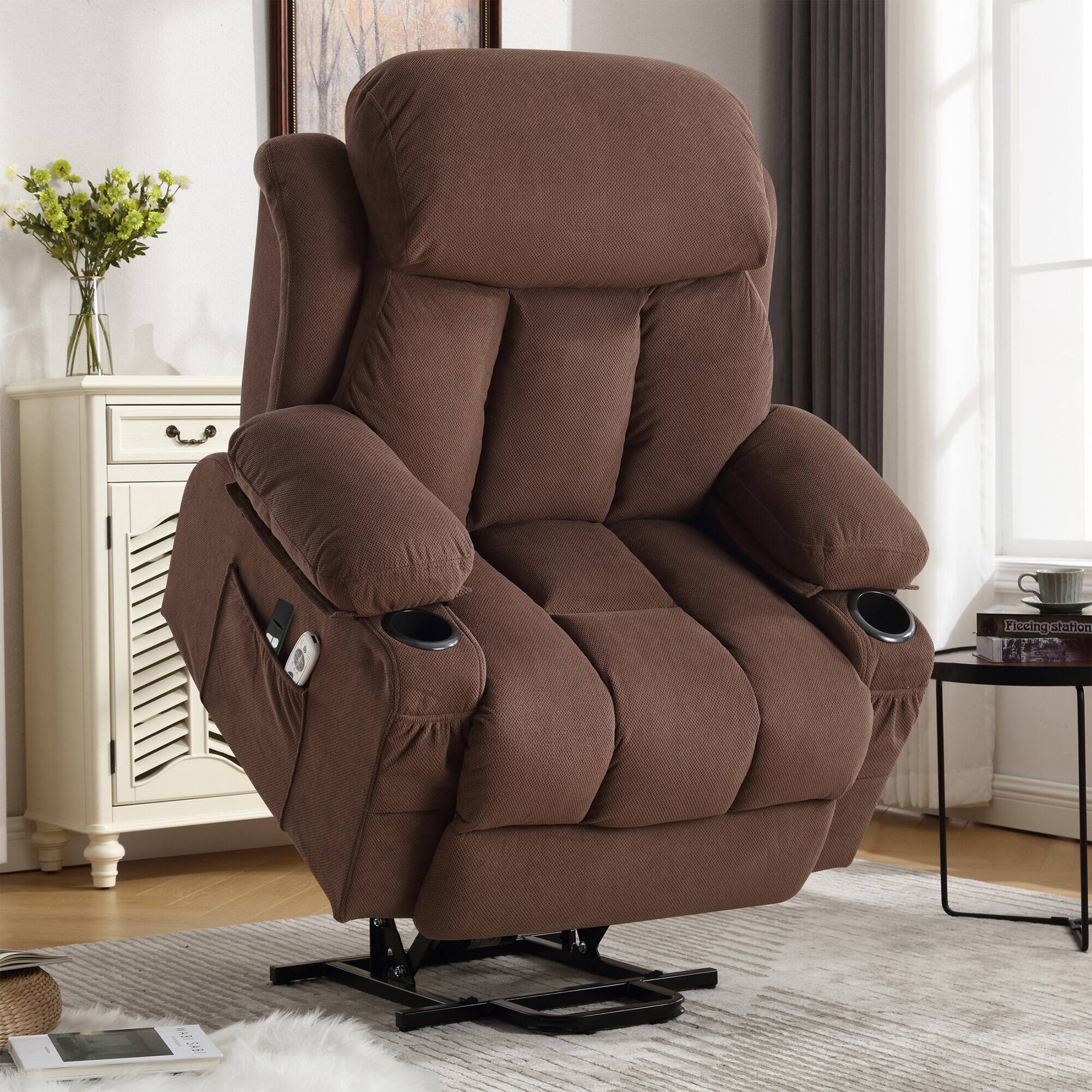 Angle. GOODSILO - Power Lift Recliner Chair with Heat & Massage, Electric Fabric Recliner for Elderly with USB Port & Remote - Brown.