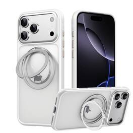 Dteck - Magnetic Case For Apple iPhone 18 Pro Shockproof 360° Rotatable Ring Kickstand Cover Compatible with MagSafe - White