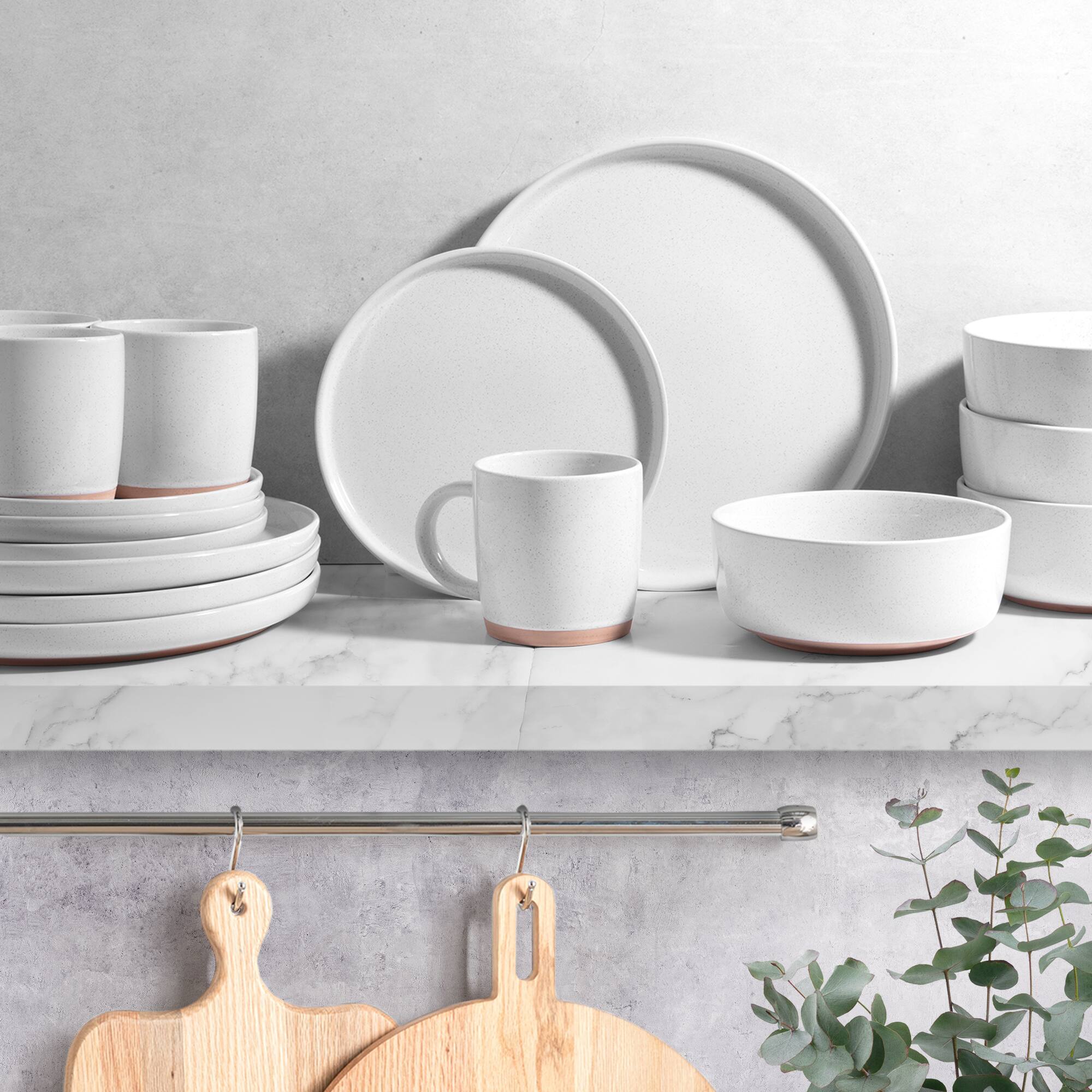 Alt View 6. Zulay Kitchen - Zulay Kitchen Terra Stoneware 16-Piece Dinnerware Set, Artisanal Ceramic Plates and Bowls Set Crafted at 2300℉ - White.