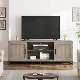 GAOMON - 63" Farmhouse TV Stand with Metal Legs & Adjustable Shelves for 75" TVs, Media Console for Living Room - Gray