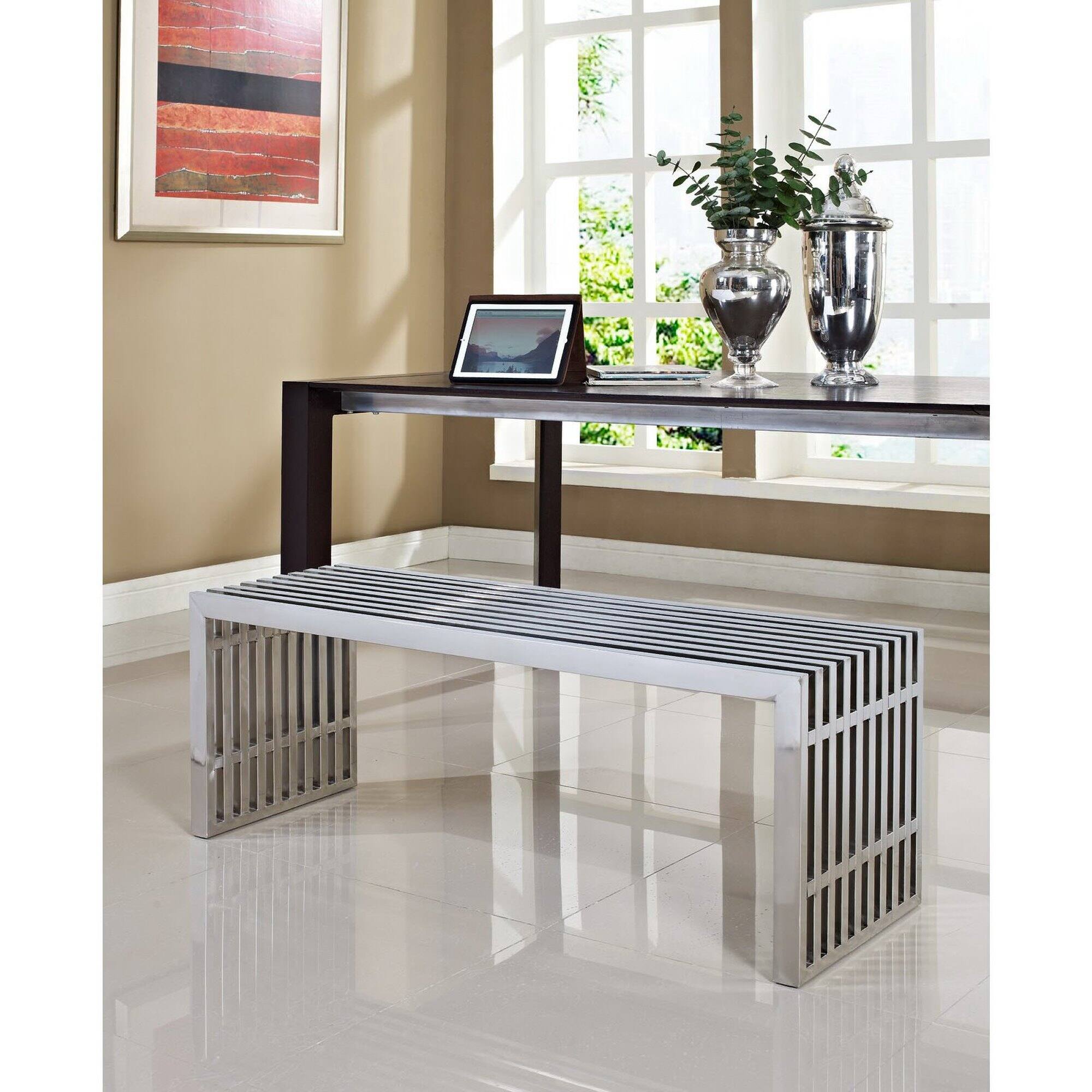 Left. Modway - Gridiron Large Stainless Steel Bench by Modway - Silver.