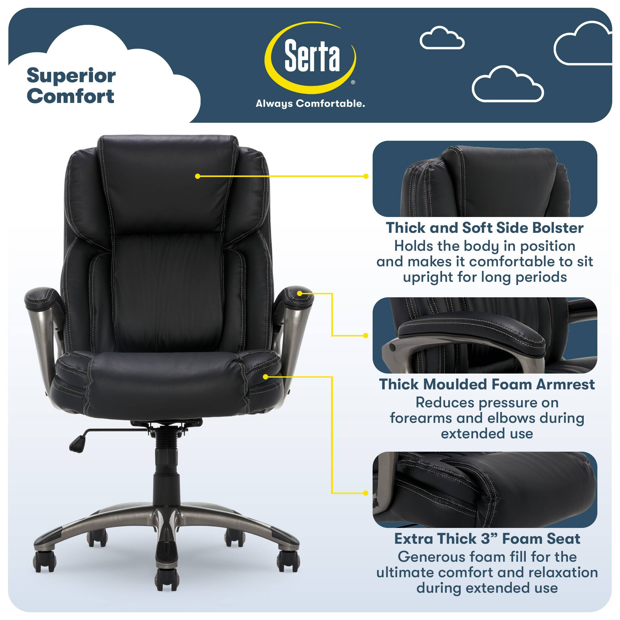 Serta – Garret Bonded Leather Executive Office Chair with Premium Cushioning – Black Sansujyuku sansujyuku.com