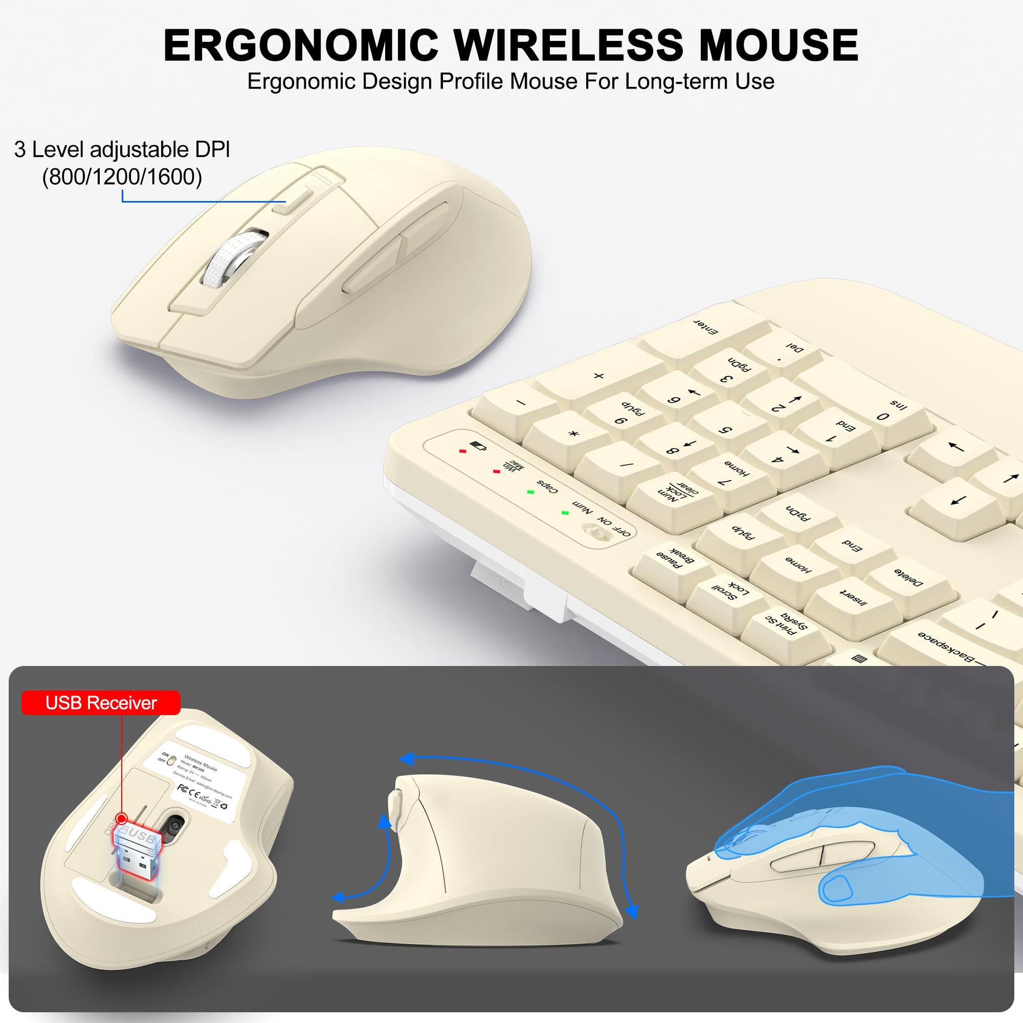 ERGONOMIC WIRELESS MOUSE  
Ergonomic Design Profile Mouse For Long-term Use  
3 Level adjustable DPI (800/1200/1600)  
USB Receiver