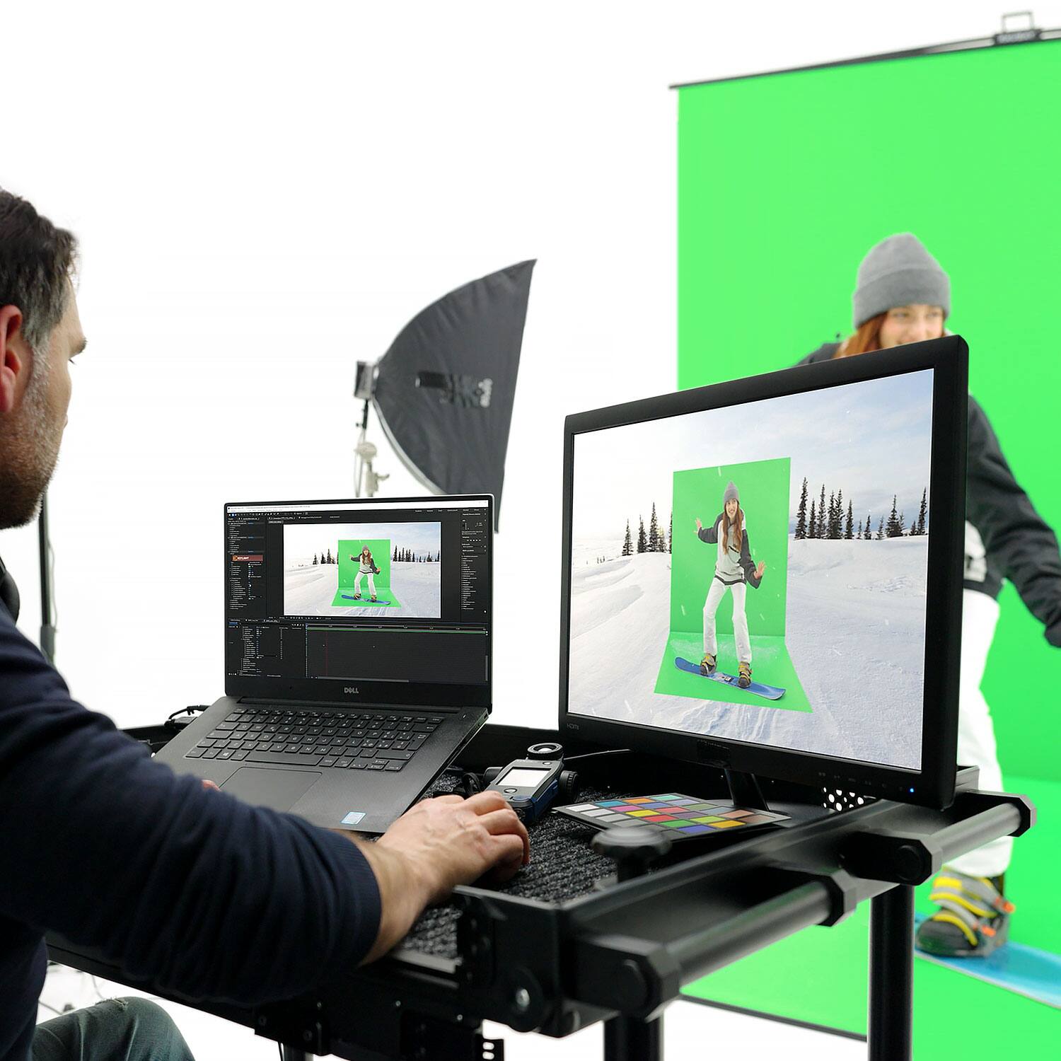 Alt View 2. RAUBAY - Collapsible Green Screen – FloorFlex Backdrop with Floor Extension 7x7x7 ft - Portable Retractable Chroma Key Background - Green.
