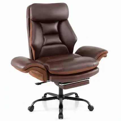 Front. WELLFOR - 400 LBS Ergonomic Big and Tall Office Chair with Faux Leather - Brown.