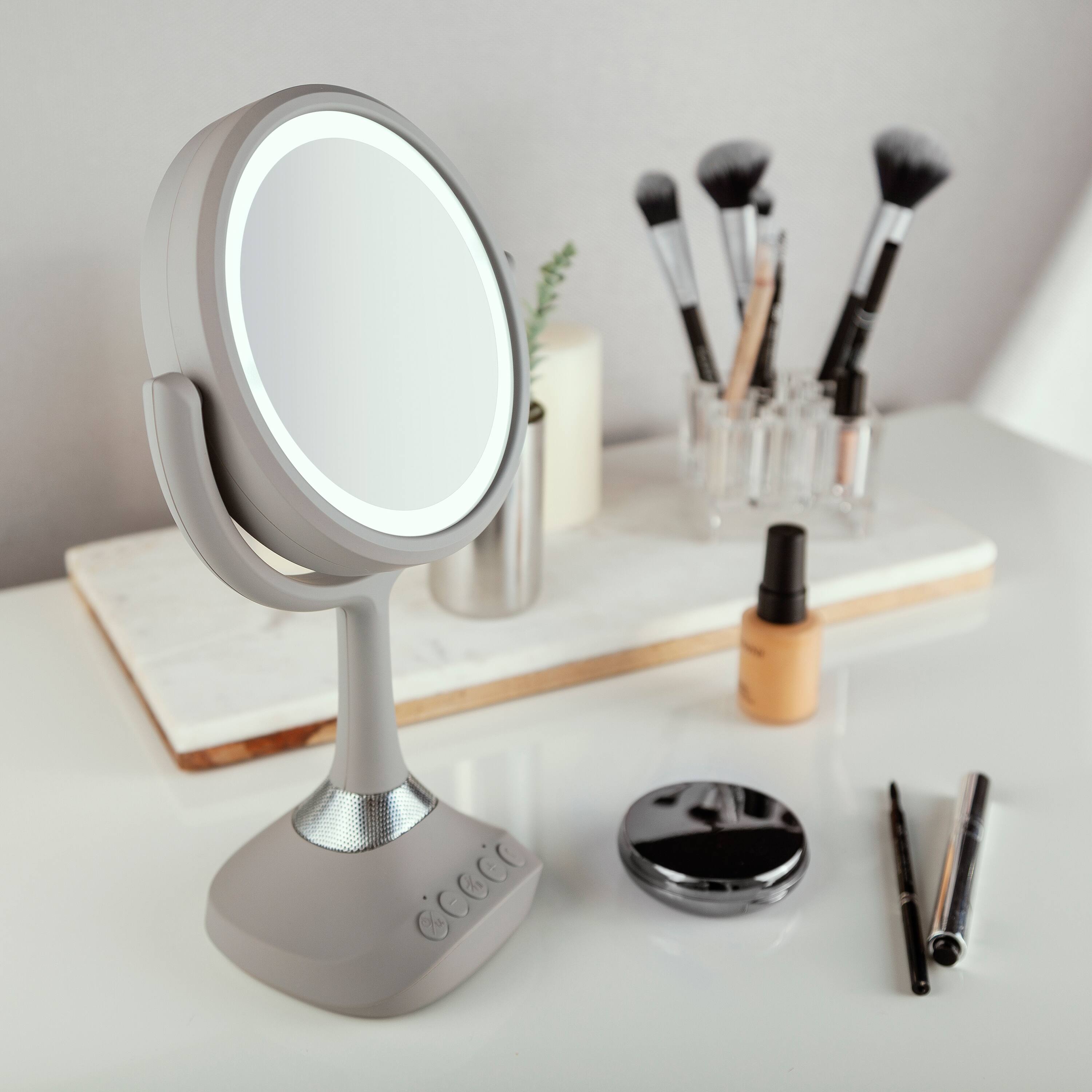 Alt View 2. Zadro - Zadro Lighted Makeup Mirror with Bluetooth, USB & Dual 5X/1X Magnifications - Soft-Touch Gray.