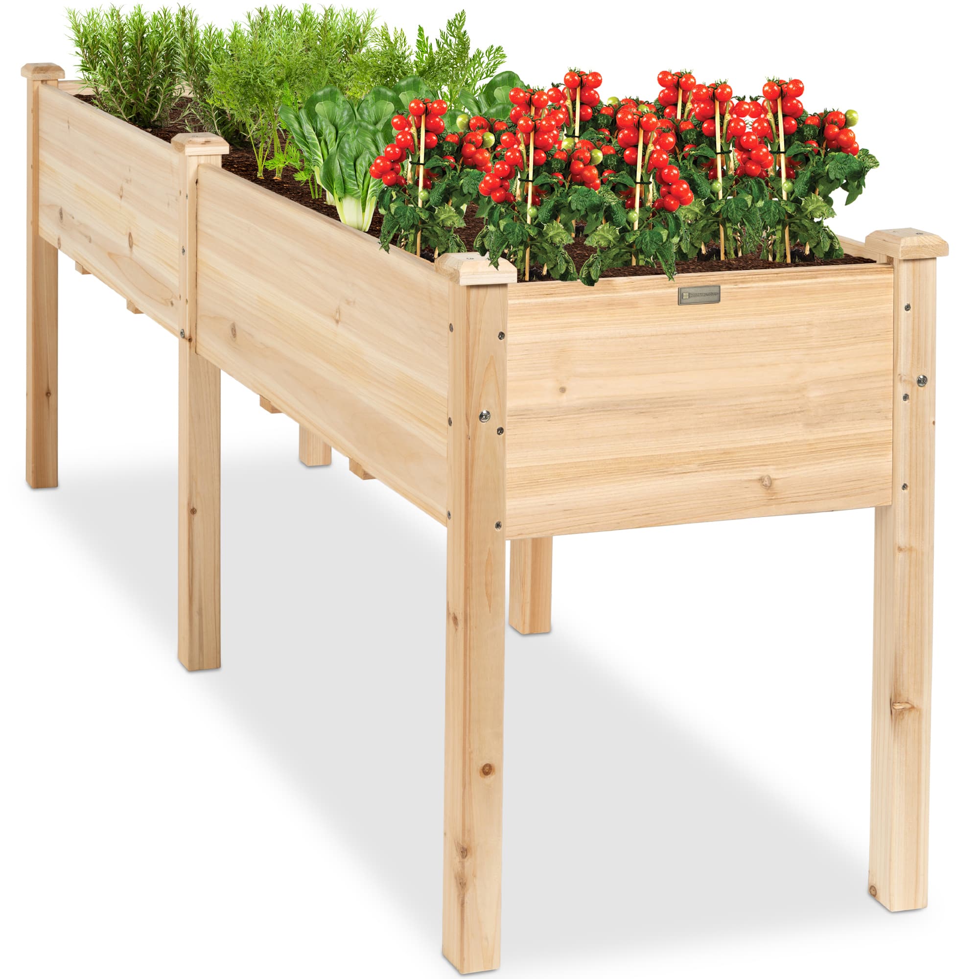 Best Choice Products - 72x24x30in Raised Garden Bed, Elevated Wood Planter Box for Patio w/ Divider Panel - Natural