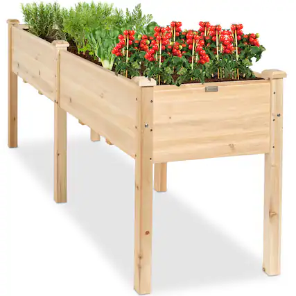 Front. Best Choice Products - Best Choice Products 72x24x30in Raised Garden Bed, Elevated Wood Planter Box for Patio w/ Divider Panel - Natural - Natural.