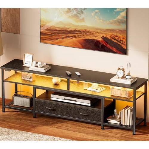 Hirose Alice - Tv Stand For 65 70 Inch Entertainment Center With Power Outlets And Led Lights Console Living Room Media Drawe - Black