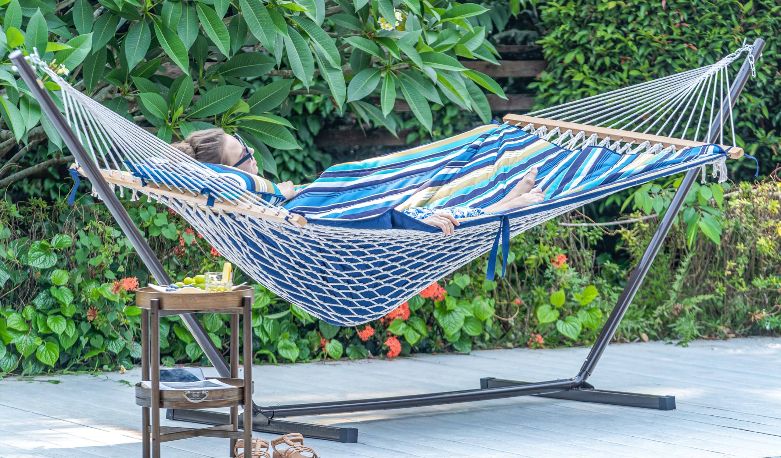 Alt View 3. JETRANSPORT - 2 Person Pad With Pillow Double Polyester Quilted 78" X55" Replacement Hammock For Rope Blue Stripes - Grey.