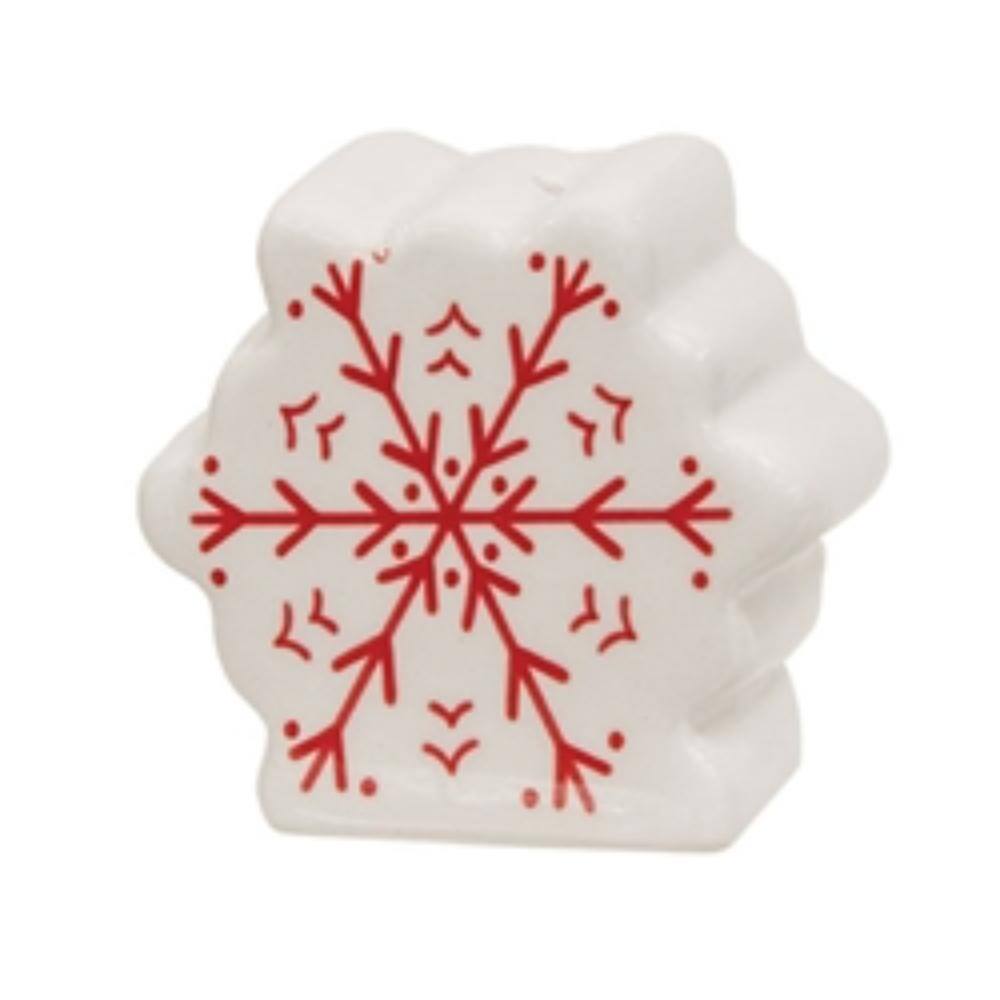 Angle. BreeBe - 2/Set - Ceramic Santa & Snowflake Salt & Pepper Shakers - White, Red.