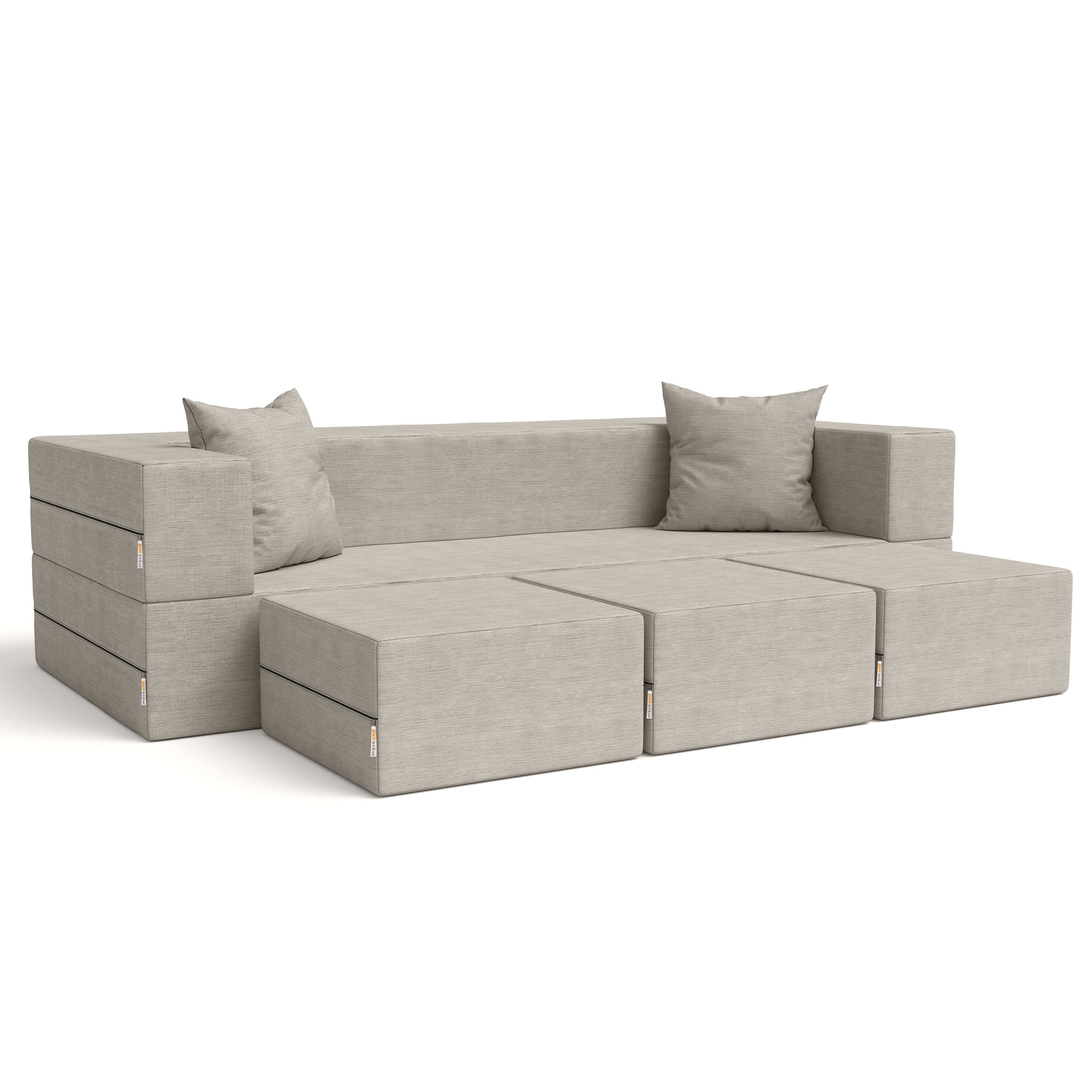 Jaxx - Zipline Convertible Sleeper Sofa & Three Ottomans / California King-Size Bed, Textured Microvelvet - Dove Grey