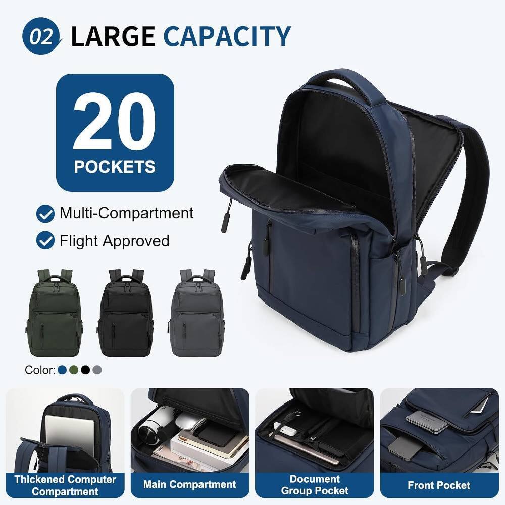 02 LARGE CAPACITY

20 POCKETS

- Multi-Compartment
- Flight Approved

Color: [Color options]

- Thickened Computer Compartment
- Main Compartment
- Document Group Pocket
- Front Pocket