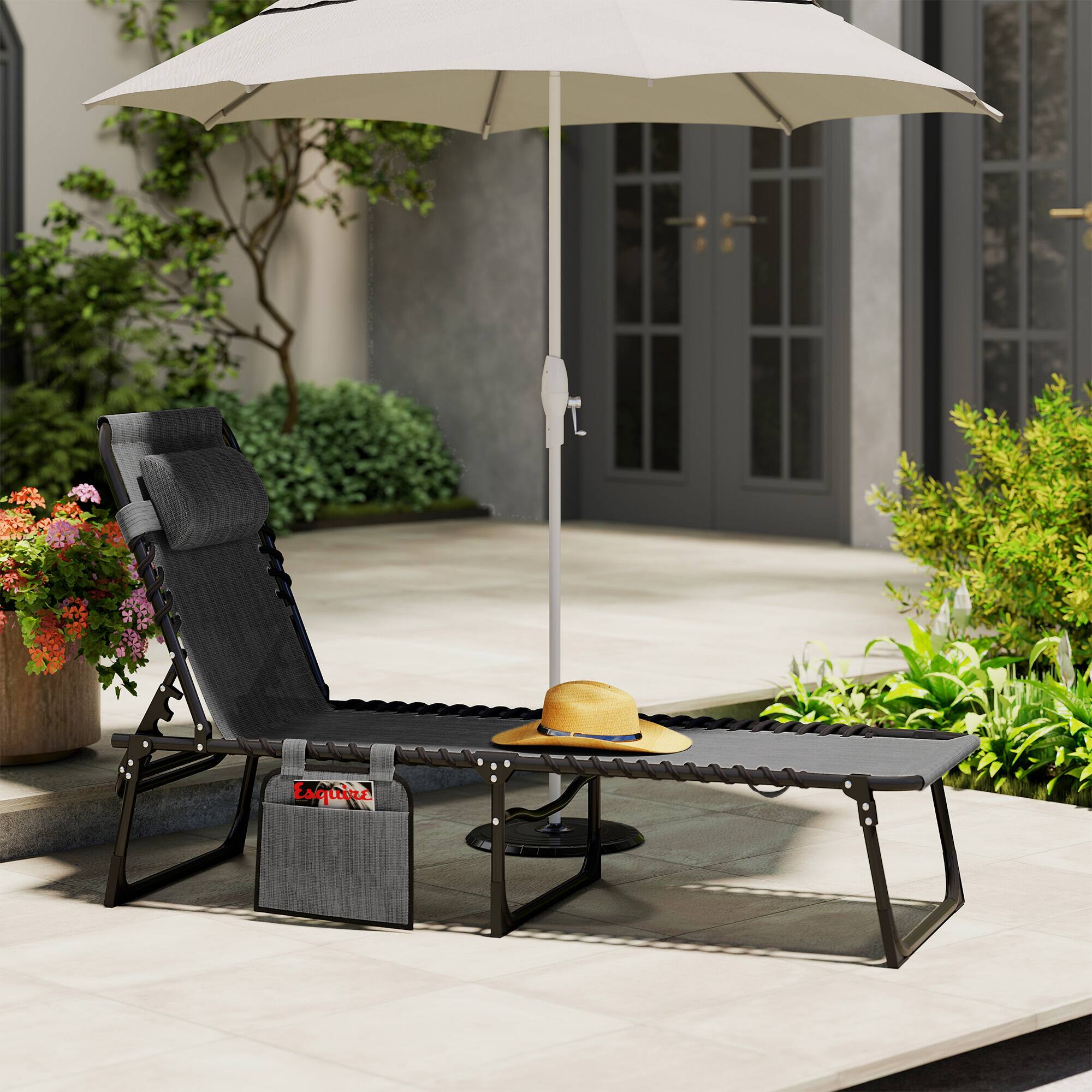 Alt View 7. Outsunny - Reclining Chaise Lounge Chair, Portable Sun Lounger, Folding Camping Cot with Adjustable Backrest and Removable Pillow - Grey.