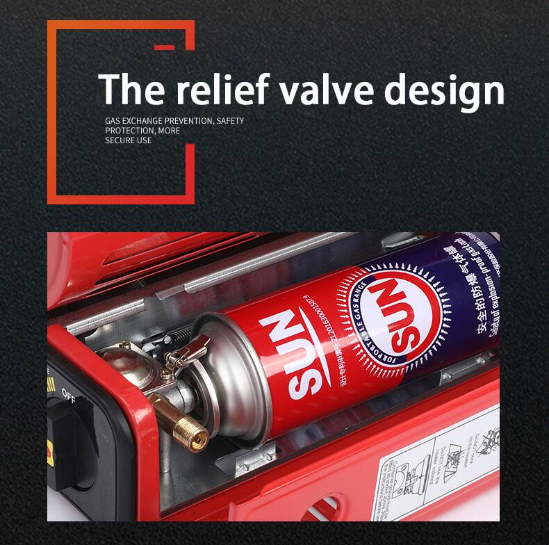 The relief valve design  
GAS EXCHANGE PREVENTION, SAFETY PROTECTION, MORE SECURE USE  

Ml OFF gastant SPB proof RANGE explosion L2016300015079 SUN Safety SUN FORPORTABLEC