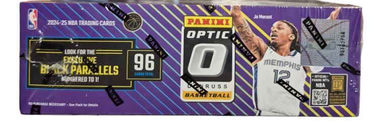 2024-25 NBA Trading Cards  
Panini Optic 0  
Panini  
96 Cards Total  
Look for the Exclusive Black Parallels Numbered to 1!  
Ja Morant  
Memphis 12  
Panini NFTs  
Basketball  
No Purchase Necessary - See Pack for Details  
Official NBA Licensed  
Panini NFTs