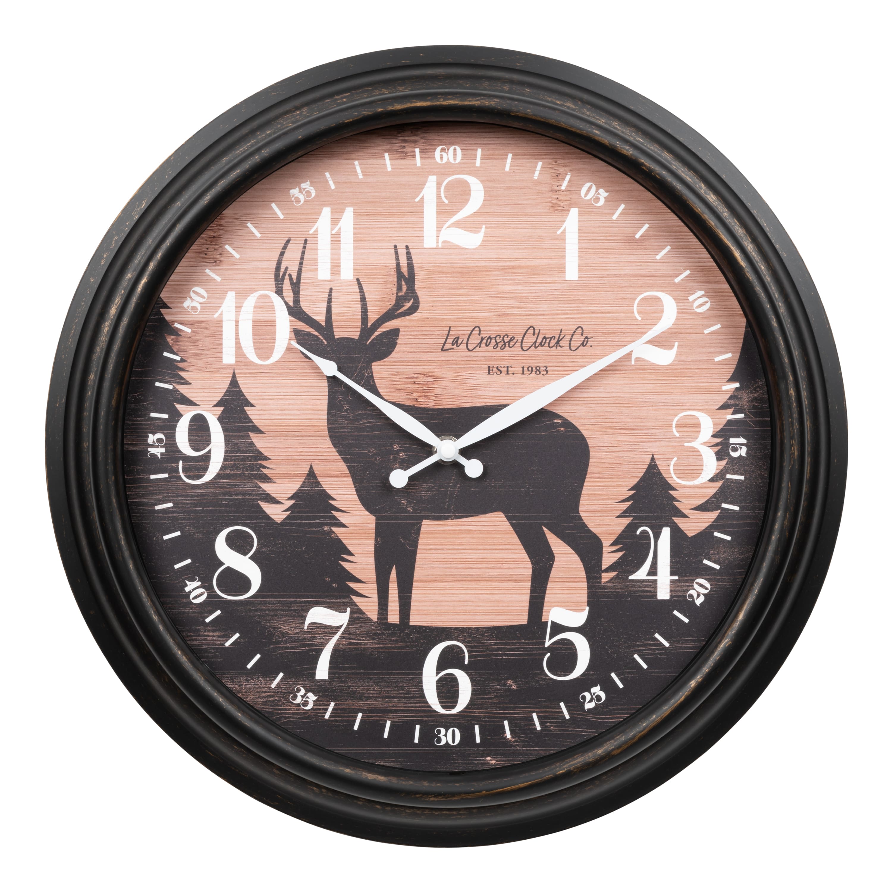 La Crosse Clock Co. - 15.75 Inch Northwoods Deer Indoor/Outdoor Quartz Analog Wall Clock - Brown