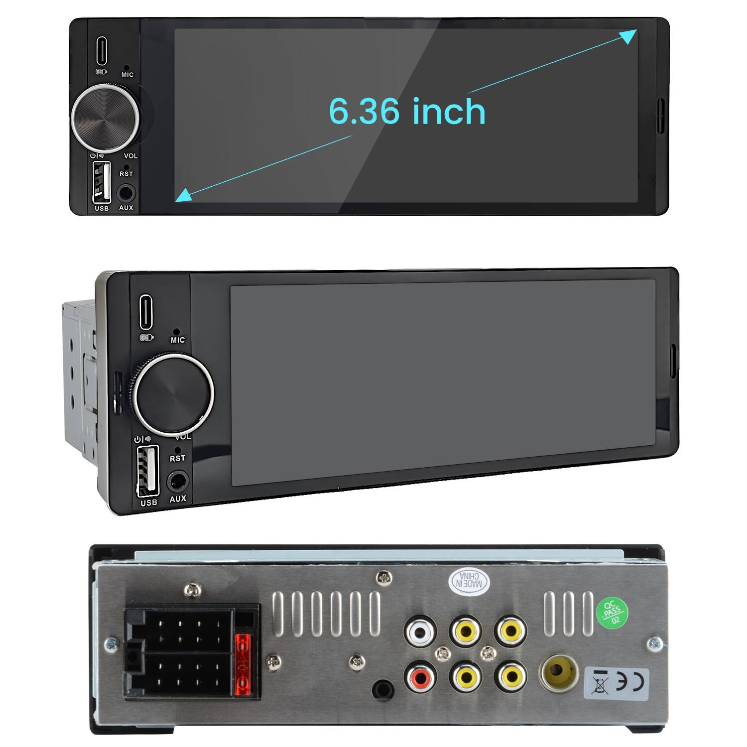 I D> MIC 6.36 inch D VOL RST USB AUX I DE MIC OL RST I USB AUX 3 VNH N MADE OC PASS 02