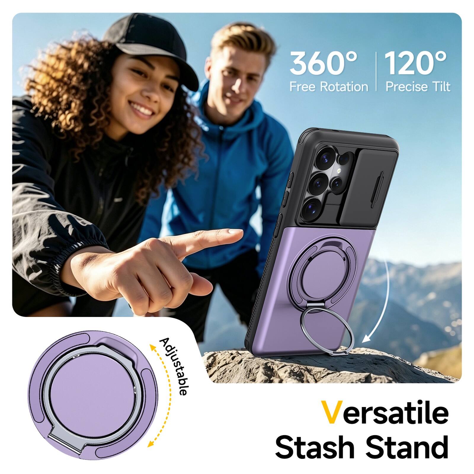 360° 120° Free Rotation | Precise Tilt  
Adjustable  
Versatile Stash Stand