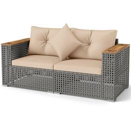 Boyel Living - 2-Piece Patio Corner Sofa Set PE Rattan with Thick Cushions 62.5-in L x 27.0-in W x 26.5-in H - Brown