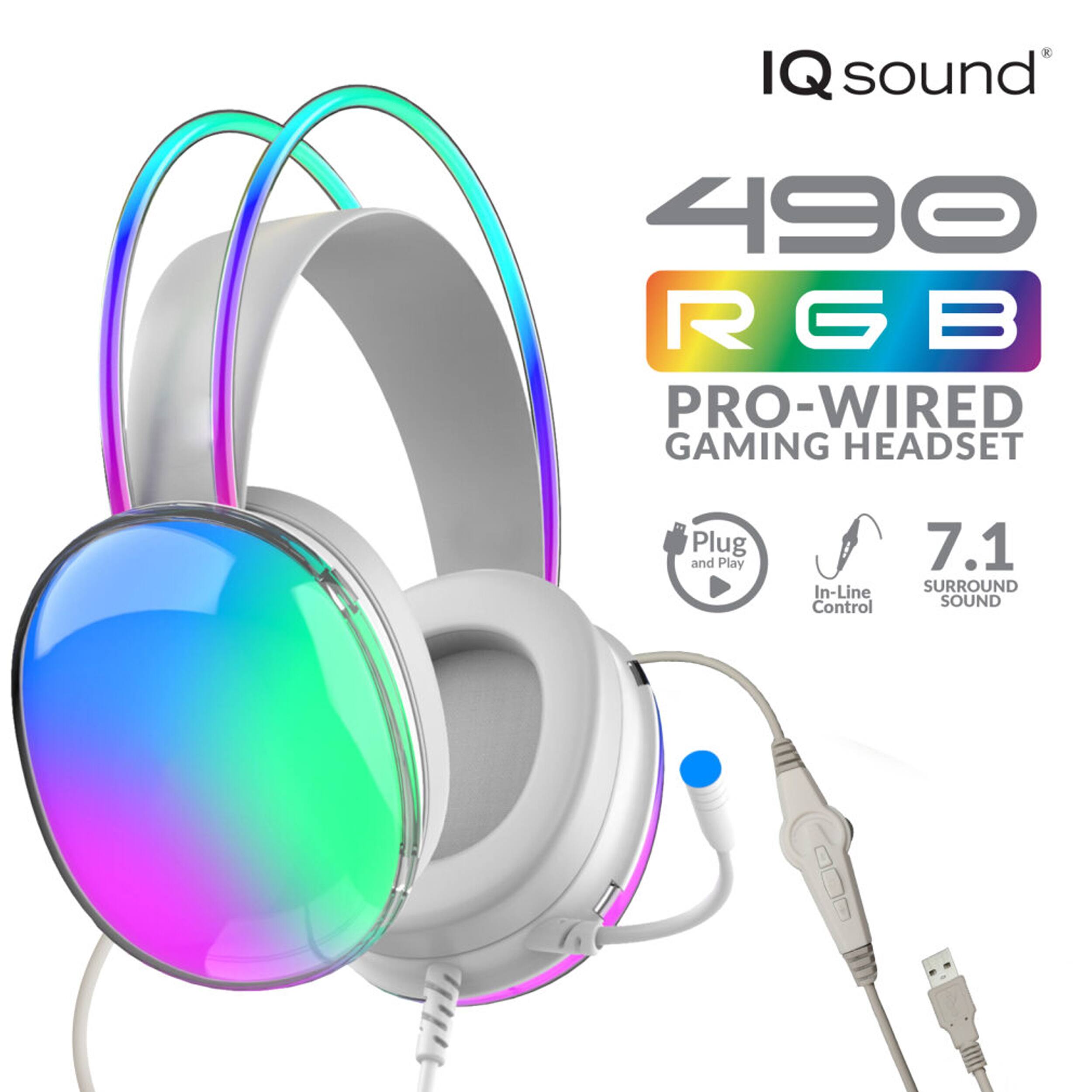 IQ sound 490 RGB PRO-WIRED GAMING HEADSET Plug and Play In-Line Control 7.1 SURROUND SOUND