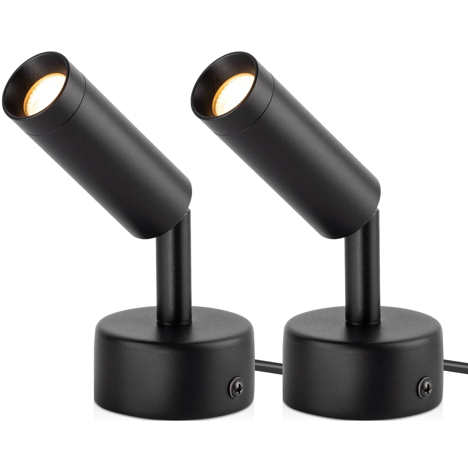 Front. Dazzed Corner - 2 Pack LED Indoor Spotlight, 3W Accent Lighting with 3000K Warm White Light - Black.