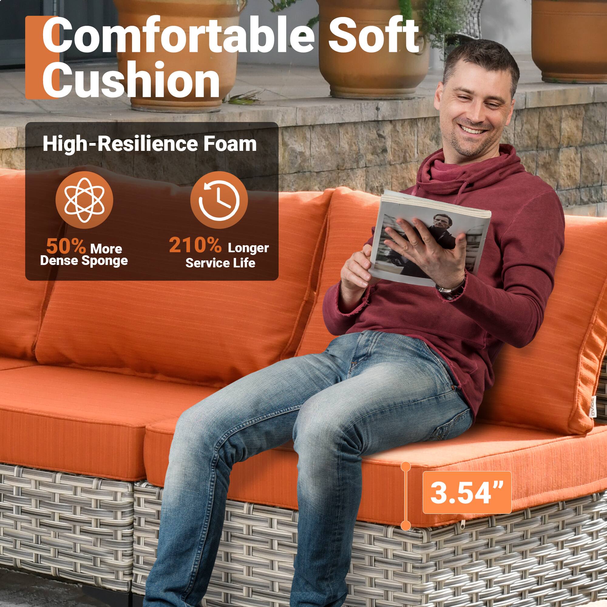 Comfortable Soft Cushion

High-Resilience Foam

50% More Dense Sponge

210% Longer Service Life

3.54"