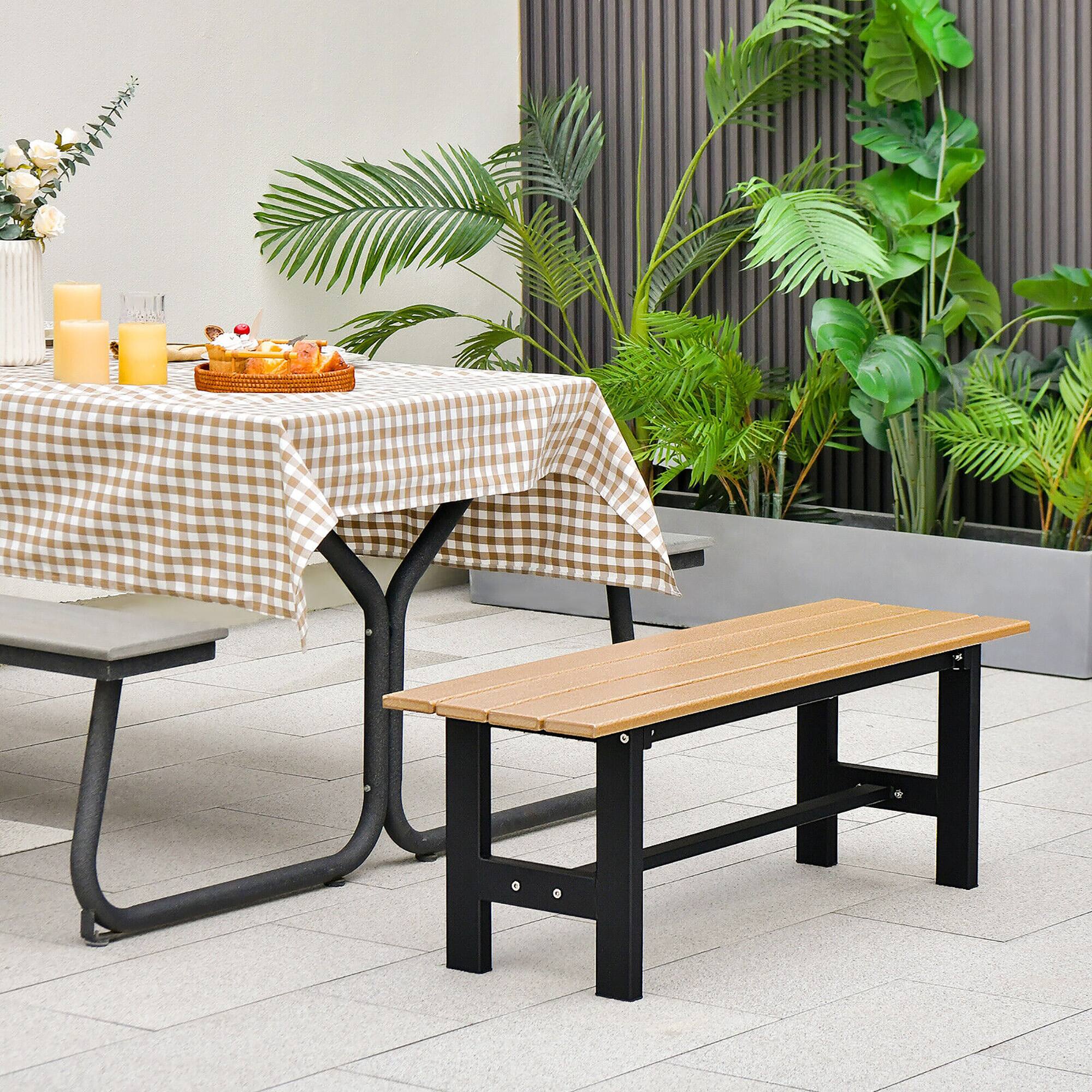Alt View 1. Gymax - Gymax Outdoor HDPE Bench w/ Metal Frame 47'' x 14'' x 16'' for Yard Garden Brown - Brown.