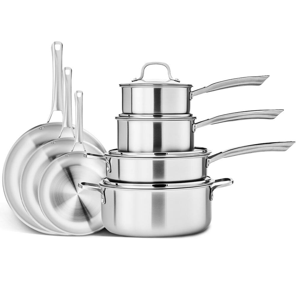 Alt View 6. Winado - 11-Pcs Stainless Steel Cookware Set with Frying Pans & Saucepans & Saute Pan & Stockpot & Glass Lids for Kitchen Cooking - Silver.