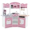 Costway - Corner Kitchen Playset with Coffee Machine Oven Microwave Washing Machine - Pink