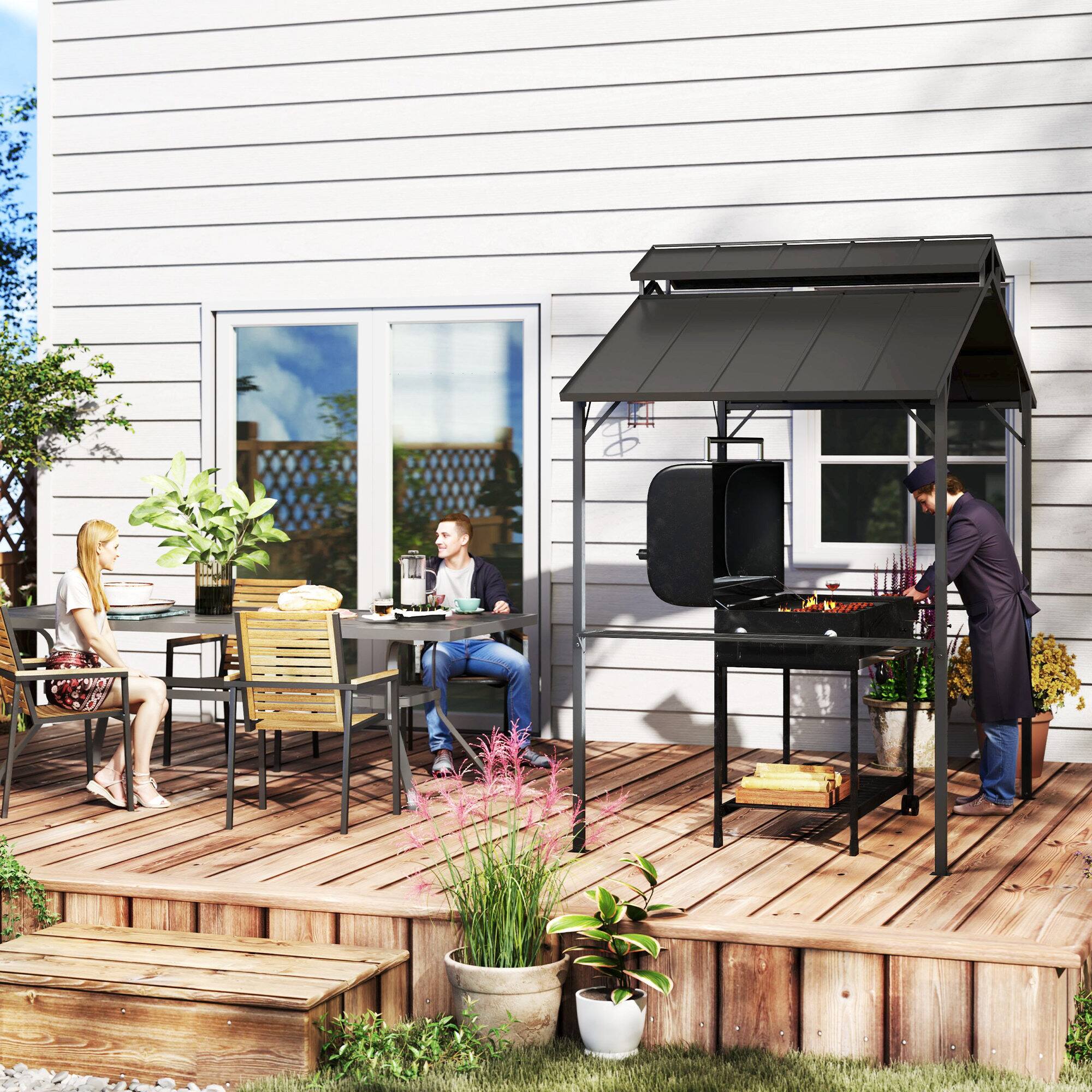 Alt View 6. Outsunny - x 5ft Hardtop Grill Gazebo with Double Metal Roof - Black.