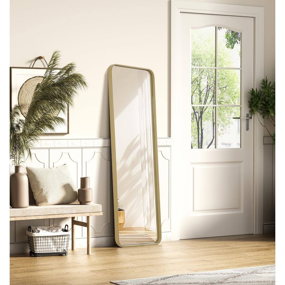 Alt View 6. Elegant Decor - Contour Metal Rectangle Mirror 18x60 in Brass - Brass.
