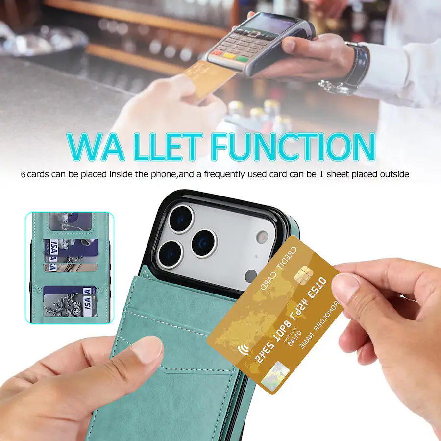 Dteck for Apple iPhone 17 Pro Max Solid Color PU Leather Case,Credit ...
