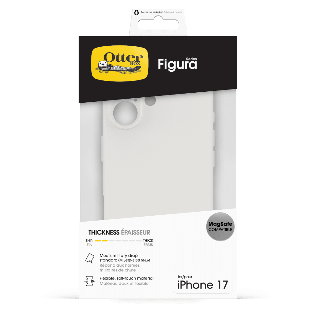 Recycle the packaging | Enballage recyclable

Otter Series BOX Figura

THICKNESS | PAISSEUR
THIN | FIN
THICK | ÉPAIS

MagSafe COMPATIBLE

Meets military drop standard (MIL-STD-810G 516.6) | Repond aux normes militaires de chute
Flexible, soft-touch material | Matériau doux et flexible

for/pour iPhone 17