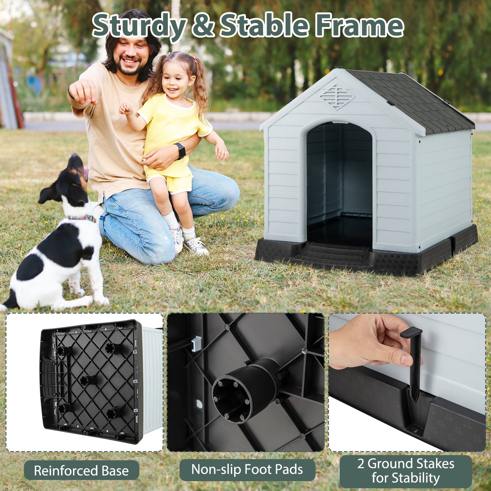 Sturdy & Stable Frame

Reinforced Base

Non-slip Foot Pads

2 Ground Stakes for Stability