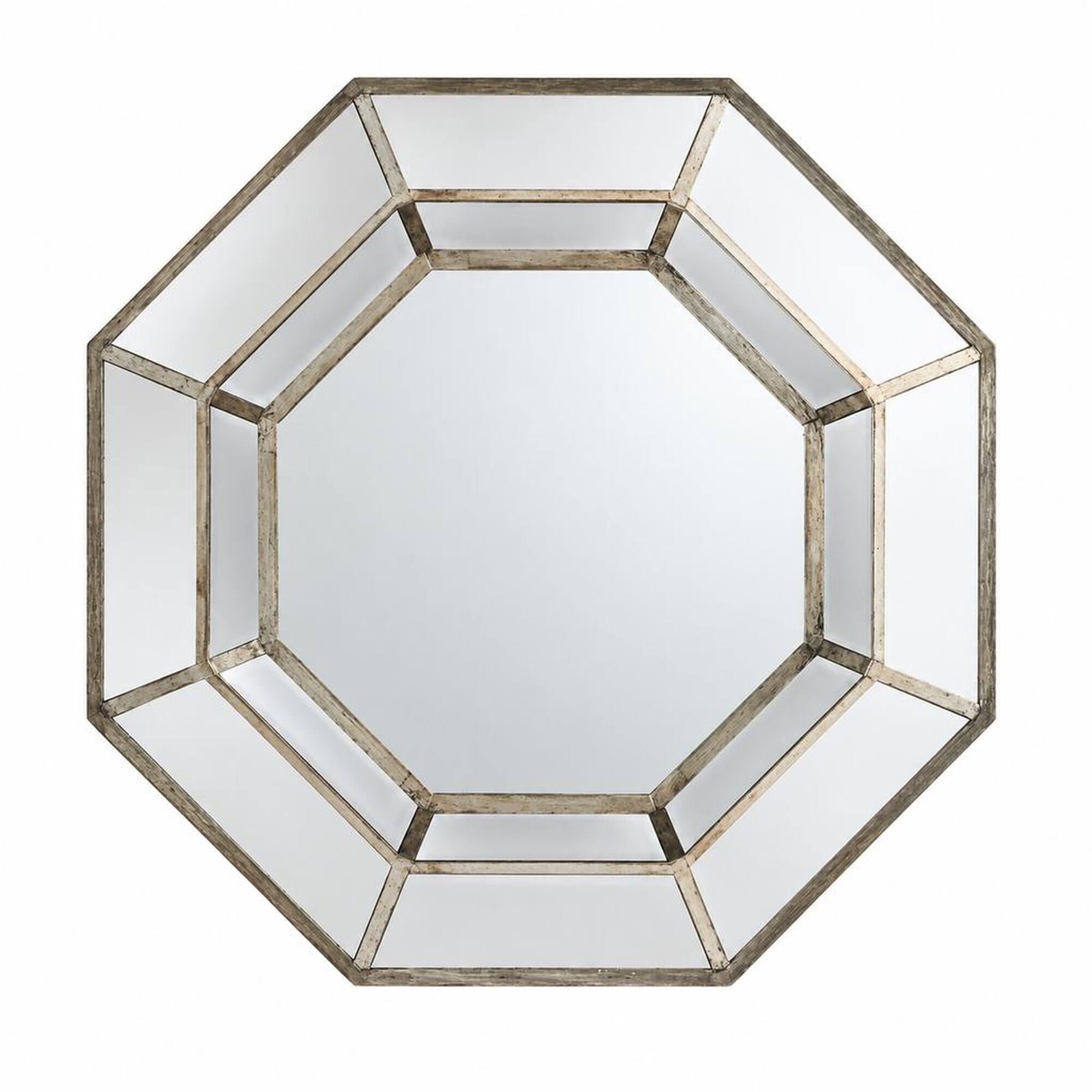 RYHNUYNE 40 in Oversized Octagon Wall Mirror, Distressed Finish, Mid ...