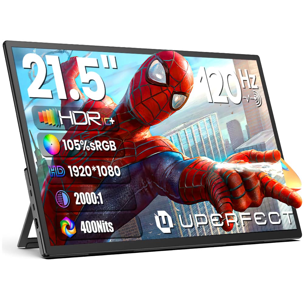 UPERFECT - 21.5" 120Hz Portable Monitor, FHD 1080P IPS, 400 Nits, USB-C/HDMI, Kickstand & VESA 75x75mm