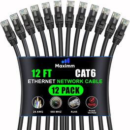 Maximm - Cat 6 Ethernet Cable 12 ft (12-Pack) - UTP, 10Gbps, 550MHz
