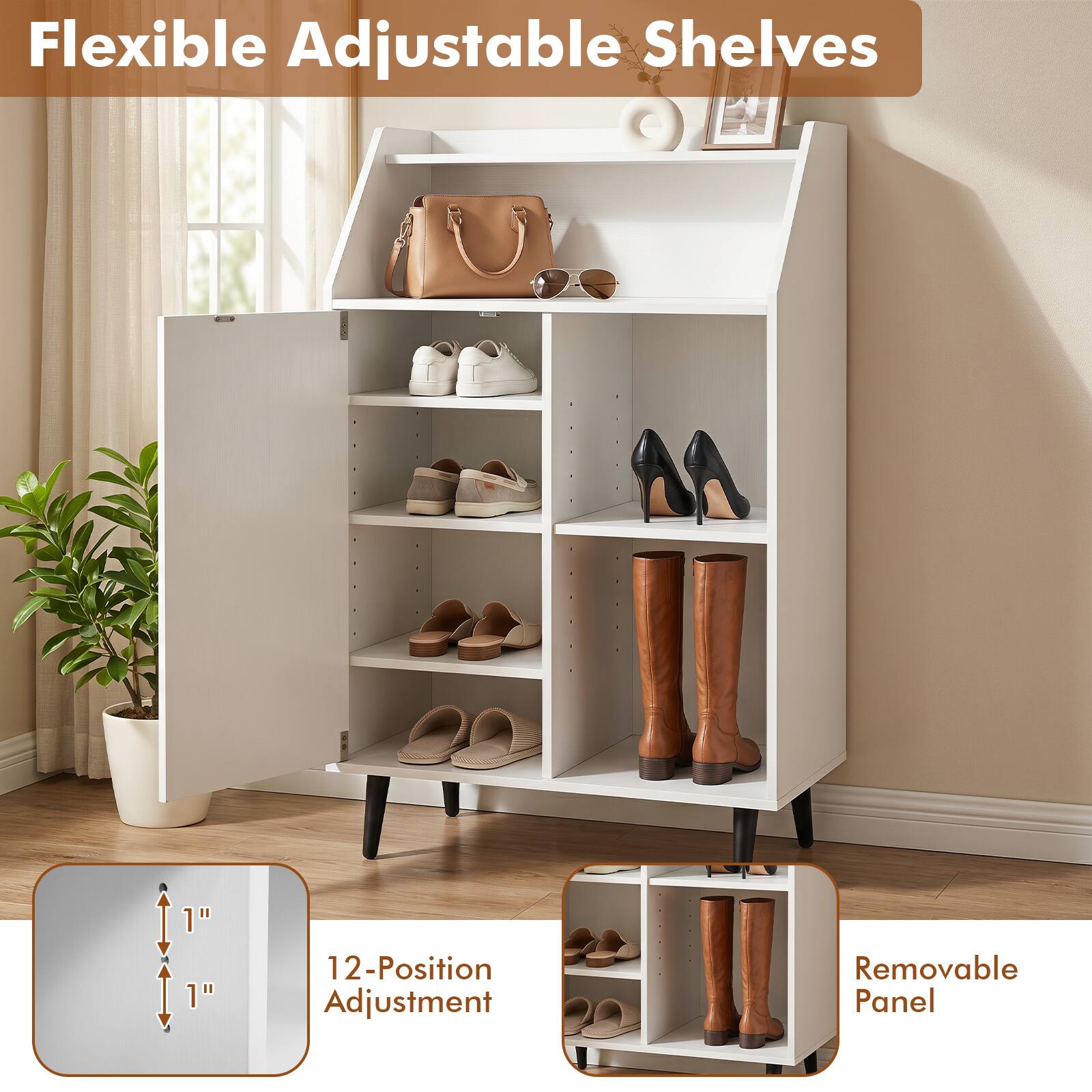 Flexible Adjustable Shelves  
1" 1"  
12-Position Adjustment  
Removable Panel