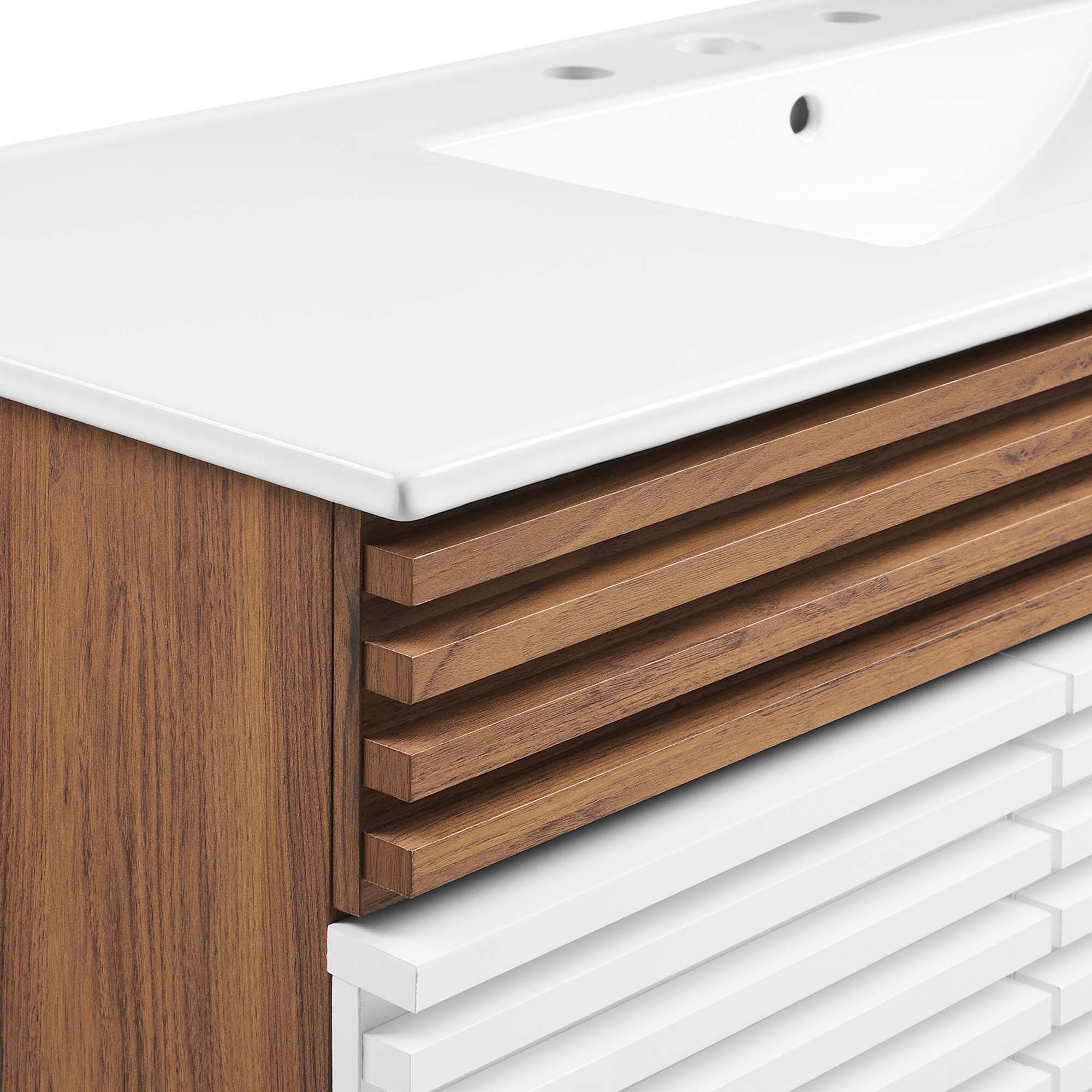 Alt View 7. Modway - Render 48" Bathroom Vanity with White Basin Included - White Walnut White.