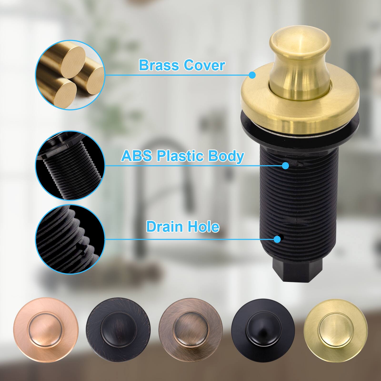 Brass Cover  
ABS Plastic Body  
Drain Hole